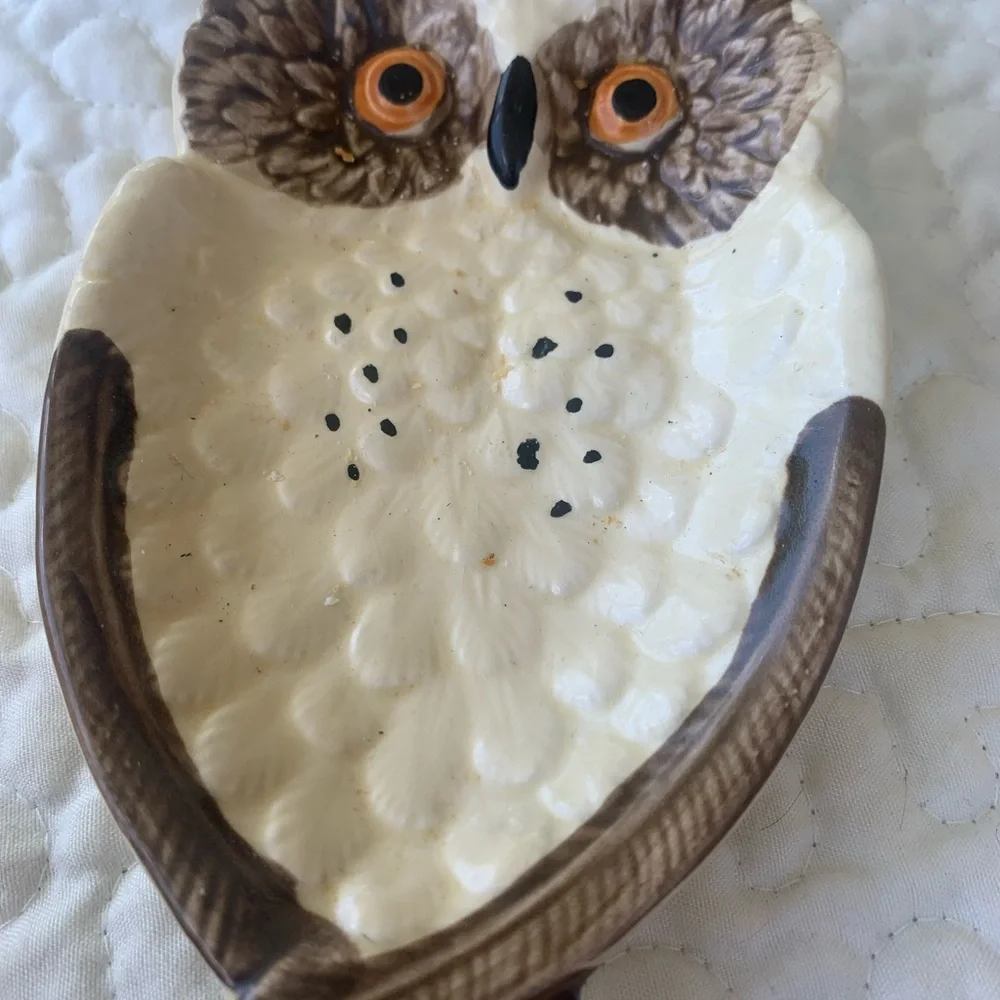 Ceramic Owl Tableware Set spoon, rest, toothpick holder, cream& sugar with lid. - Picture 5 of 10